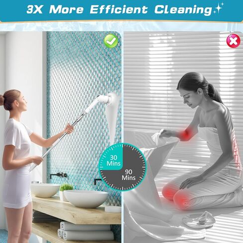 Electric Spin Scrubber with 3 Adjustable Speeds,Cordless Shower Cleaning Brush with 8 Replaceable Brush Heads,Adjustable Extension Handle Power Cleaning Brush for Bathroom Car Floor Grey in Kuwait