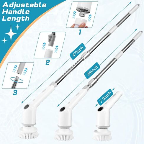 Electric Spin Scrubber with 3 Adjustable Speeds,Cordless Shower Cleaning Brush with 8 Replaceable Brush Heads,Adjustable Extension Handle Power Cleaning Brush for Bathroom Car Floor Grey in Kuwait