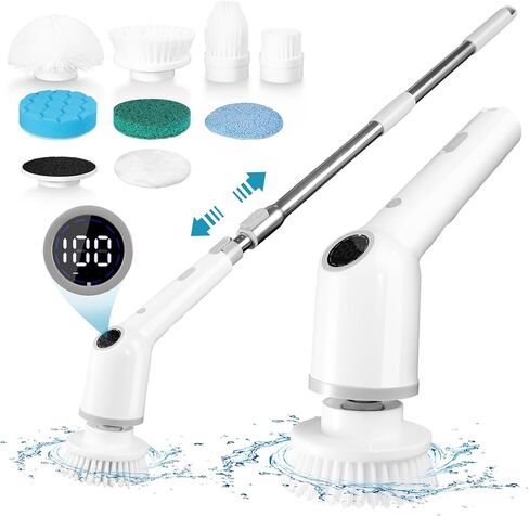 Electric Spin Scrubber with 3 Adjustable Speeds,Cordless Shower Cleaning Brush with 8 Replaceable Brush Heads,Adjustable Extension Handle Power Cleaning Brush for Bathroom Car Floor Grey in Kuwait