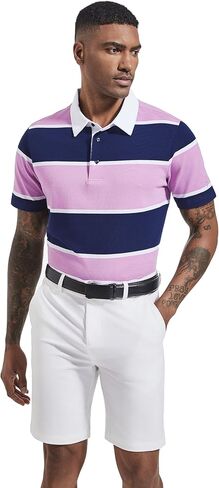 قمصان بولو رجالية بأكمام طويلة ومخططة ومناسبة للجفاف كاجوال بياقة من بيكيه جولف بولو للرجال in Kuwait