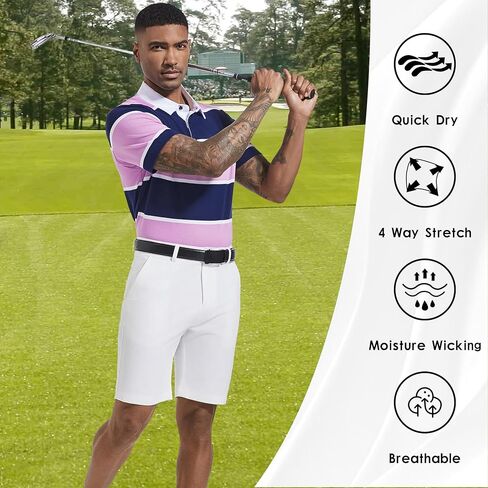 قمصان بولو رجالية بأكمام طويلة ومخططة ومناسبة للجفاف كاجوال بياقة من بيكيه جولف بولو للرجال in Kuwait