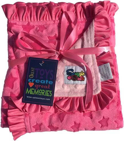 Baby Girls Reversible Minky Velboa Stroller Blanket (Choose Color) (Hot Pink Star/Pink Dot) in Saudi Arabia