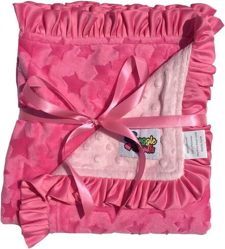 Baby Girls Reversible Minky Velboa Stroller Blanket (Choose Color) (Hot Pink Star/Pink Dot) in Saudi Arabia