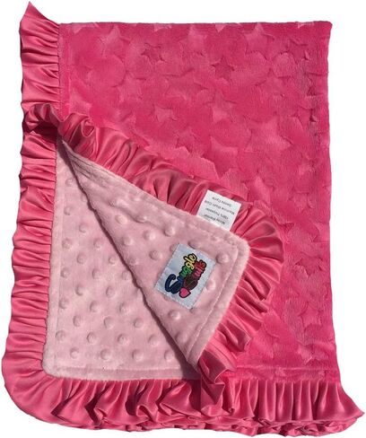 Baby Girls Reversible Minky Velboa Stroller Blanket (Choose Color) (Hot Pink Star/Pink Dot) in Saudi Arabia