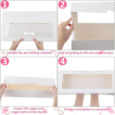 50 عبوة من علب البسكويت مقاس 40.64 سم × 16.5 سم × 6.35 سم مع نافذة، صناديق مخبوزات طويلة، صناديق حلوى منبثقة تلقائيًا لنبيذ عيد الحب، الماكارون، الفراولة، الشوكولاتة، الكعك، المعجنات in Kuwait