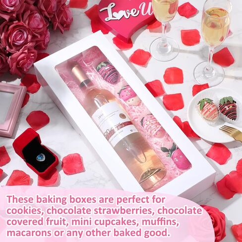 50 عبوة من علب البسكويت مقاس 40.64 سم × 16.5 سم × 6.35 سم مع نافذة، صناديق مخبوزات طويلة، صناديق حلوى منبثقة تلقائيًا لنبيذ عيد الحب، الماكارون، الفراولة، الشوكولاتة، الكعك، المعجنات in Kuwait