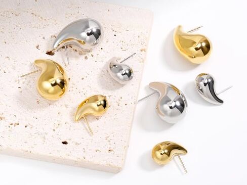 Chunky Gold Hoop Teardrop Earrings For Women 14K Thick Gold Lightweight Waterproof Hollow Open Hoops Gold Jewelry For Women Trendy in Saudi Arabia