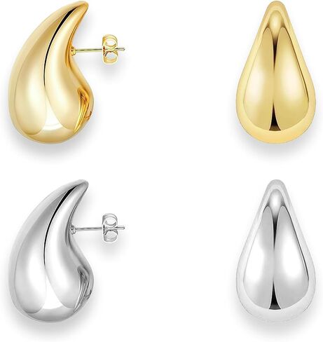 Chunky Gold Hoop Teardrop Earrings For Women 14K Thick Gold Lightweight Waterproof Hollow Open Hoops Gold Jewelry For Women Trendy in Saudi Arabia