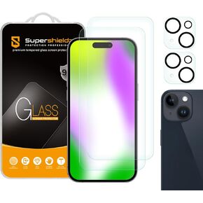 Supershieldz (2 Pack) Designed for iPhone 15 (6.1 inch) + Camera Lens Tempered Glass Screen Protector, Anti Scratch, Bubble Free