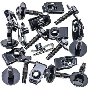 Rexka 10 Sets M6-1.0 Extruded U Nuts & Hex Head SEMS Body Bolts Kits for GM Ford Chevy Chrysler Jeep Dodge - Multipurpose - Bumper Fender Splash Shield Under Cover Hood Engine
