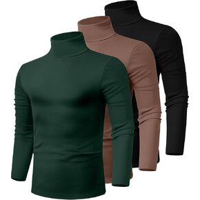 Ficerd 3 Pack Men's Turtle Neck Shirts, Mock Turtleneck Sweaters Long Sleeve Knitted Slim Fit T Shirts Basic Underwear Tops