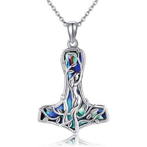 Thor Hammer Necklace Sterling Silver Mjolnir Tree of Life Pendant Nordic Viking Jewelry Gifts for Women