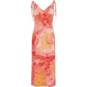 WDIRARA Women's Tie Dye Y2K Vintage Split Spaghetti Bodycon Dress E-Girl Aesthetic Grunge Dress