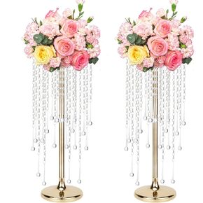 2 PCS 21.7 in/ 55 cm Flower Stand Wedding Centerpieces for Tables,Metal Vases with Crystal Pendant,Gold Flower Display Rack Table Centerpieces for Party,Event,Reception