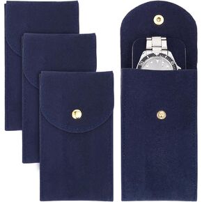 NBEADS 6 Pcs Watch Travel Case for Men and Women, Double-Sided Velvet Watch Pouch Flocky Watch Storage Bags Portable Jewelry Travel Organizer with Button for Jewelry Watch Travel