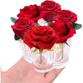 Clear Acrylic Flower Vase Flower Shape Round Holes Floral Decorative Centerpiece Rose Pots Stand for Wedding Valentine's Day Dining Table Home Decoration No Flower (Round)