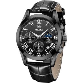 OLEVS Watches for Men Brown Leather Gold Case Analog Quartz Fashion Business Dress Watch Day Date Luminous Waterproof Casual Male Wrist Watches in Kuwait