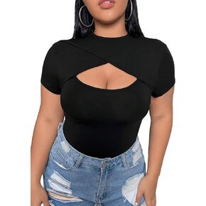 OYOANGLE Women's Plus Size Cut Out Mock Neck Short Sleeve Going Out T Shirt Tee Tops