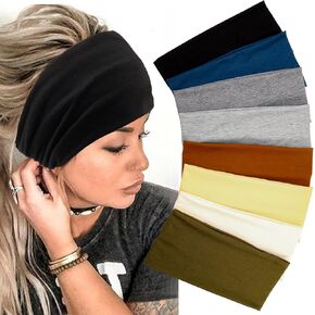 Yeshan Wide face mask headbands for women With Soft Stretchy Black Bandana Headbands Elastic Yoga Sports Headwrap,Pack of 10