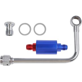 Compatible with 8134 Chrome Fuel Line, GUOJINJISM Single Feed Fuel Line Kits, with Blue Anodized Aluminum Filter, for Square Bore Carburetors, Red Blue