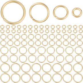 Beebeecraft 1 Box 900Pcs Open Jump Rings 18K Gold Plated Stainless Steel 4/6/8/10mm Single Loop Jump Rings for Jewellery Making