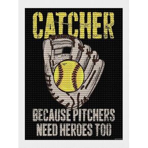 QAZWSX Diamond Painting Art Kits Softball Catcher Player for Adults and Kids, DIY 5D Round Full Drill Diamond Painting for Beginners, Wall Home Decor, Gifts 12x16 inch