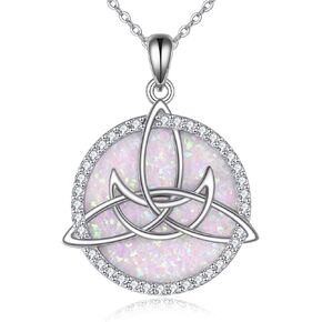 POPLYKE Celtic Knot Necklace for Women Sterling Silver Created Blue/White Opal Pendant Irish Infinity Love Jewelry Gifts