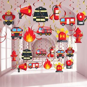 Faccito 30 Pieces Fire Truck Hanging Swirl Decorations Firetruck Birthday Decorations Firefighter Party Favors Fire Truck Party Hanging Swirls for Fireman Theme Birthday Baby Shower