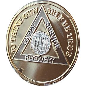 27 Year AA Medallion 1.5" Large Gold and Nickel Plated Biplate Sobriety Chip