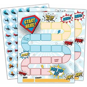 20 Superhero Reward Chart with 432 Round Stickers, Incentive Behavior Chart for Kids at Home Classroom, Kids Routine Daily Chore Sticker Chart-B12
