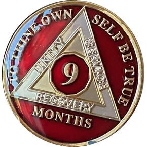 9 Month AA Medallion Metallic Mandarin Red Sobriety Chip