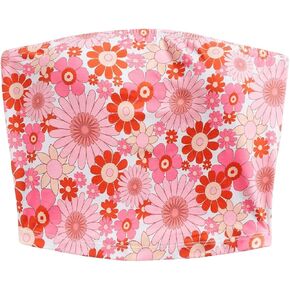 Verdusa Women's Strapless Floral Print Slim Fit Summer Bandeau Crop Tops