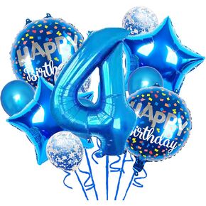 Balloons, 11 pcs Foil Balloons 4 Year Old for 4st Birthday Party Supplies Decor, Confetti Balloon Kids Party Balloon Birthday Party Supplies 4 Years Old Birthday Balloon for Kids (4th, Blue)