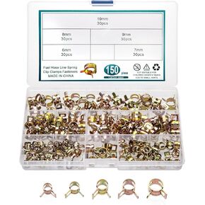 150 Pcs Fuel Line Spring Hose Clamps, Spring Band Type Spring Clips Clamps Kit, Silicone Vacuum Hose Water Pipe Air Tube Low Pressure Clamps Fastener Assortment Kit - 6mm/7mm/8mm/9mm/10mm