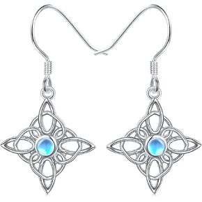 925 Sterling Silver Good Luck Irish Trinity Celtic Knot Triangle Vintage Dangle Drop Earrings