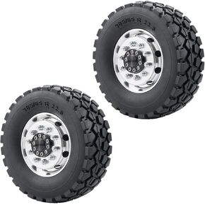 Que-T Metal Front Wheel Rims Hubs & Rubber Tires for 1/14 RC Tamiya Tractor Climbing Trailer Car, Pack of 2