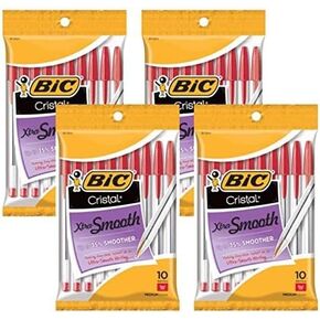 BIC Cristal Stic Ballpoint Pen, 1.0mm, Medium Point, Red Ink, Pack of 40