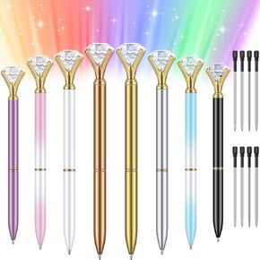 16 Pcs LED Diamond Pen Light Up Diamond Ballpoint Pen Bling Rhinestone Metal Pen Diamond Pen Rose Gold Black Ink for Office Supplies Decorations Women Gifts