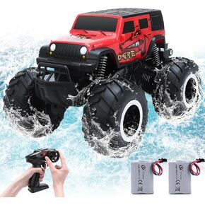 RC Trucks 4x4 Offroad Waterproof - 2.4 GHz Amphibious Remote Control Car Toys for Boys 4-7, Remote Control Monster Truck, Beach Lake Pool Toys, Remote Control Boat Birthday Gifts for Kids