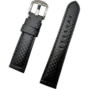 NewLife 20mm Black Carbon Fiber Leather Watchband | High Performance, Heavy Duty, Water Resistant Replacement Watchstrap that brings to Any Watch (Mens Standard Length)