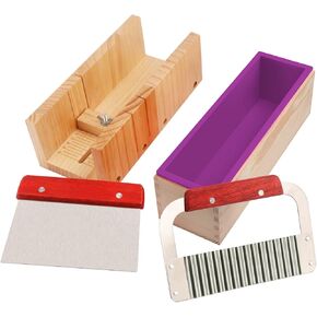 Premium Soap Making Kit with 42oz Silicone Molds & Wooden Box & Two Cutter, Complete Crafting Set for Pour or Cold Process Soap, by GNIEMCKIN