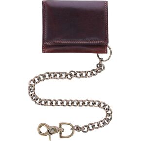 CTM® Men's Colorado Leather RFID Trifold Chain Wallet, Dark Brown