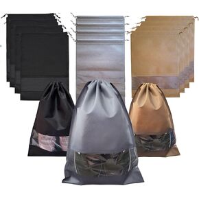 12 Pcs Shoe Bags for Travel, Packing, Storage & Organizing. Reusable Dust-Proof & Water Resistant Shoe Pouch Protector with Clear Transparent Window & Drawstrings. (Red + Blue + Black)