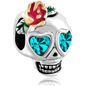 Women Sugar Skull Calavera Charm Compatible with Pandora Bracelets Holiday Love Heart Family Brother Mother Father Sister Uncle Nephew Anniversary Díade Muertos