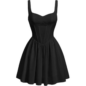 Verdusa Women's Backless Sweetheart Neck Sleeveless High Waist A Line Swing Flared Short Cami Dress