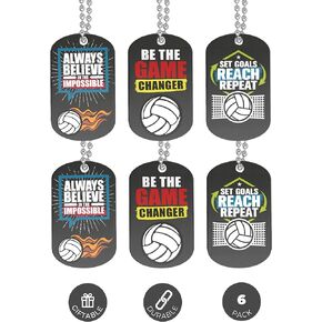 (6-pack) Volleyball Motivational Dog Tag Necklaces - Volleyball Gifts in Bulk for Volleyball Team Accessories - Volleyball Party Favors Sports Prizes Awards for Youth Teen Boys Girls Adults Men Women