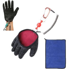 Fisherman Professional Catch Fish Gloves Cut/Puncture, Fish Handling Gloves with Fishing Towel and Wire Slip Rope for Outdoor Fishing，Fishing Glove for Men with Magnet Release