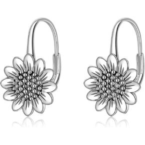 POPLYKE Evil Eyes Sunflower Star Pearl Leverback Dangle Earrings Hypoallergenic S925 Sterling Silver Hoop Earrings for Women Girls Birthday Valentine's Day Gifts
