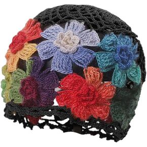 1Pcs Flower Crochet Vintage Beanie Hollow Hat Breathable Knitted Skull Hat Lightweight Elastic Knit Hats for Women (Flower Color Random) Multi