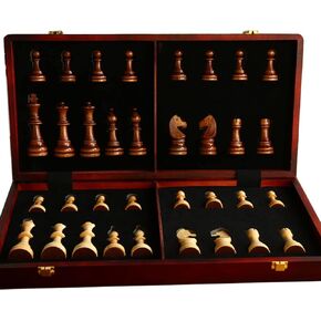 20" Extra Large Solid Walnut Wooden Chess Set with 2 Extra Queen Pieces - King Height 4.25''